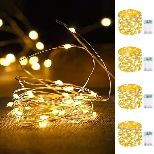 4-Pack Fairy Lights Battery Operated With Timer, Waterproof 16ft 50 Led String Lights Indoor Outdoor, Cuttable Starry Fairy Lights for Home Bedroom Classroom Dorm Wedding Christmas Decor (warm White)