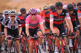 Rohan Dennis surrounded by his BMC teammates during stage 3 at the Giro d'Italia