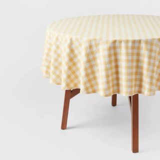 Yellow gingham tablecloth
