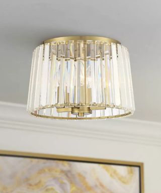 A crystal light on a gray ceiling