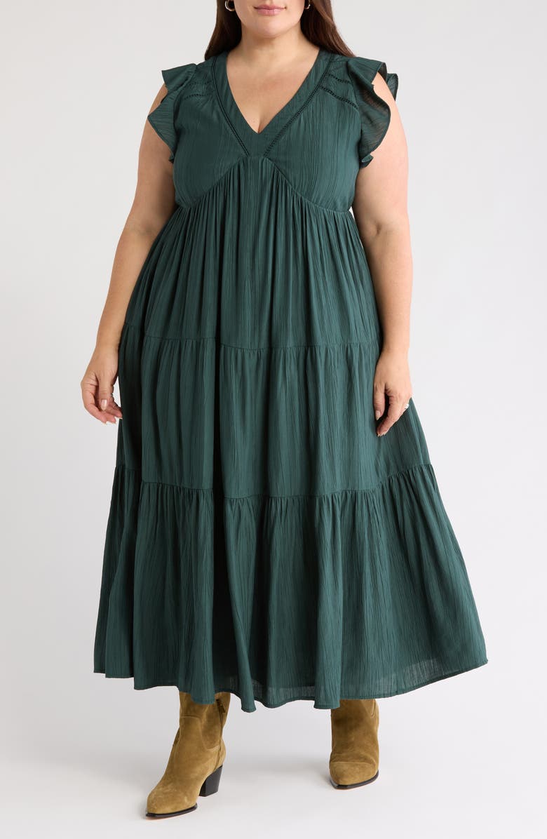 Crinkle Finish Flutter Sleeve Maxi Dress