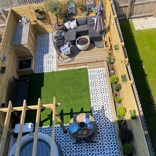garden makeover decking area with sofa seating