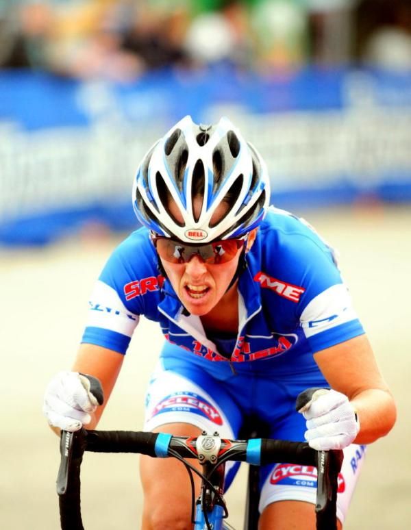 A rider bears down on the pavement.