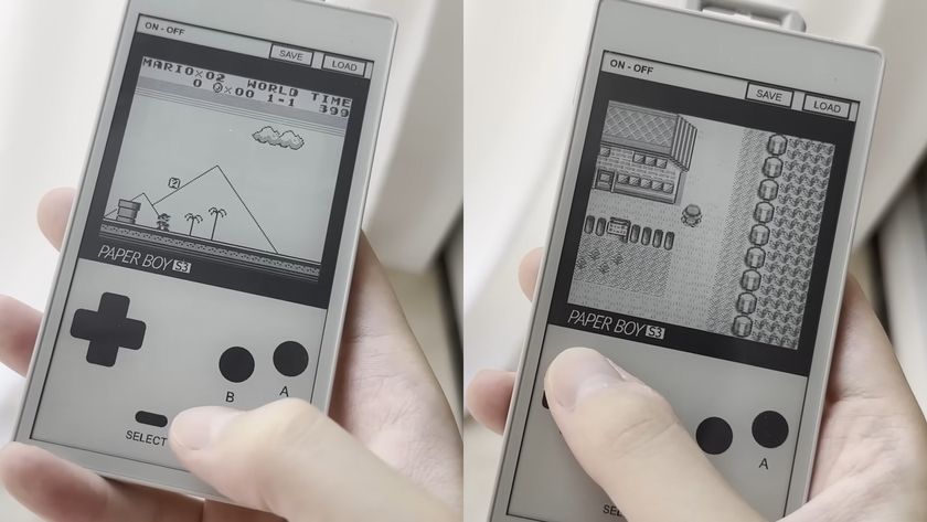 Two photos of the PaperBoyS3 emulator running classic Mario and Pokemon games.