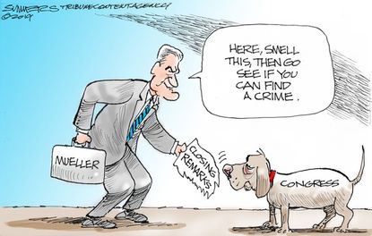 Political Cartoon U.S. Mueller Statement Congress Dog Hunt Scent