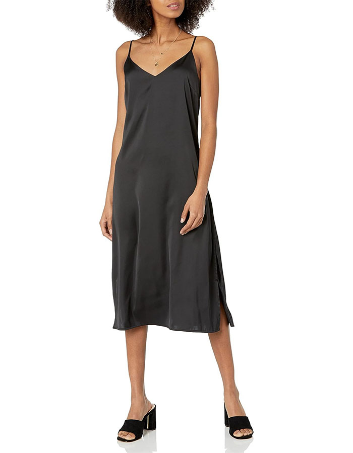 The Drop Women&#039;s Ana Silky V-Neck Midi Slip Dress Dress, -Black, Xxl