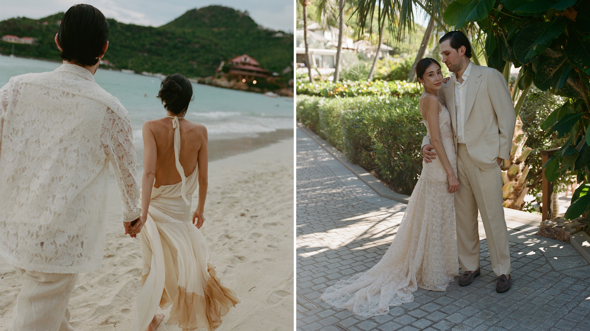 A collage of the bride and groom at their Saint Bart's wedding.