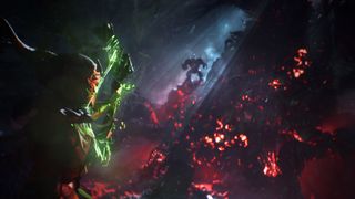 Dragon Age: Dreadwolf - Archer takes aim at a distant foe inside a lava cavern