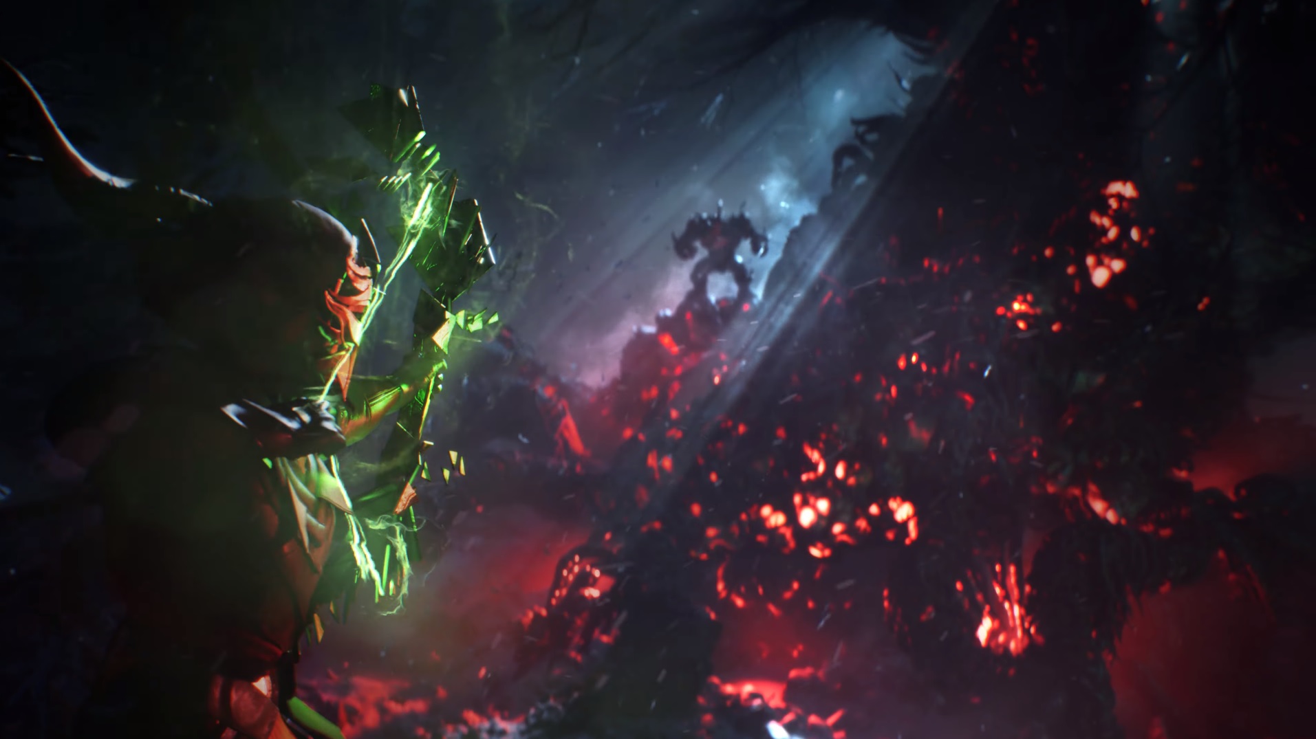 Dragon Age: Dreadwolf - Archer takes aim at a distant foe inside a lava cavern