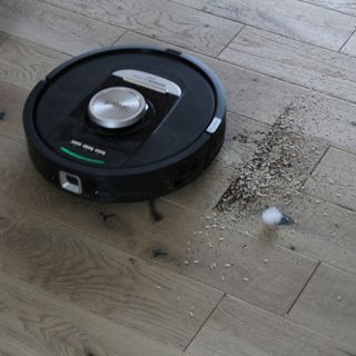 Shark PowerDetect 2-in-1 Robot Vacuum and Mop with NeverTouch Base Pro vacuuming hardwood floor