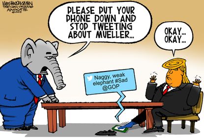 Political cartoon U.S. Trump tweets Mueller GOP