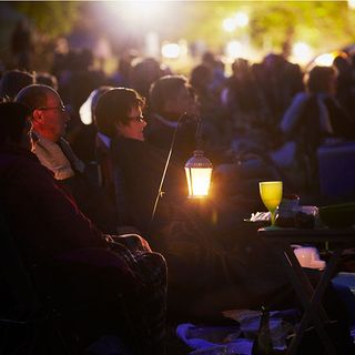 Audience at an outdoor cinema