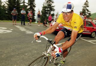 Miguel Indurain in yellow during one of his five Tour de France wins