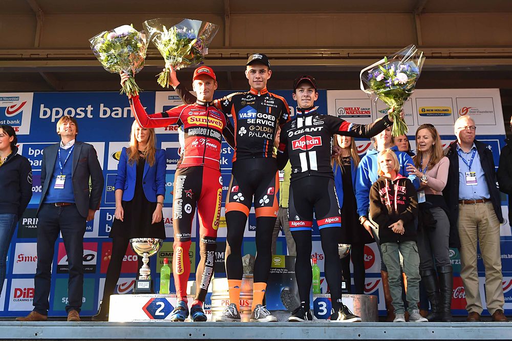 The final men's podium at Koppenbergcross