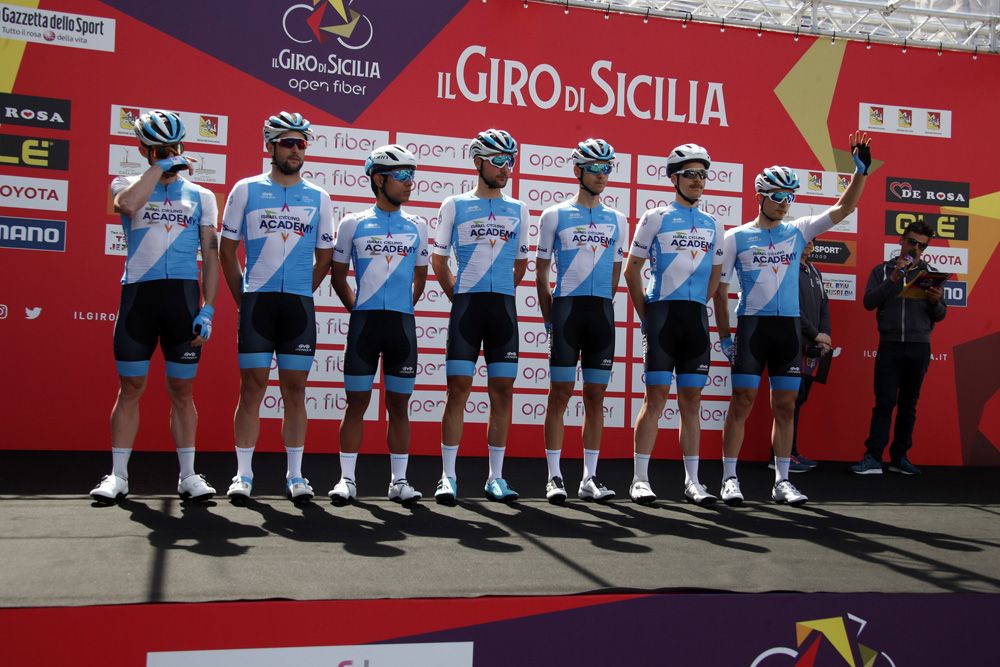 The Israel Cycling Academy on stage
