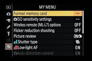 Nikon menu screens for firmware updates