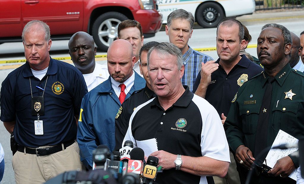 Orlando Mayor Buddy Dyer, law enforcement and local community leaders.