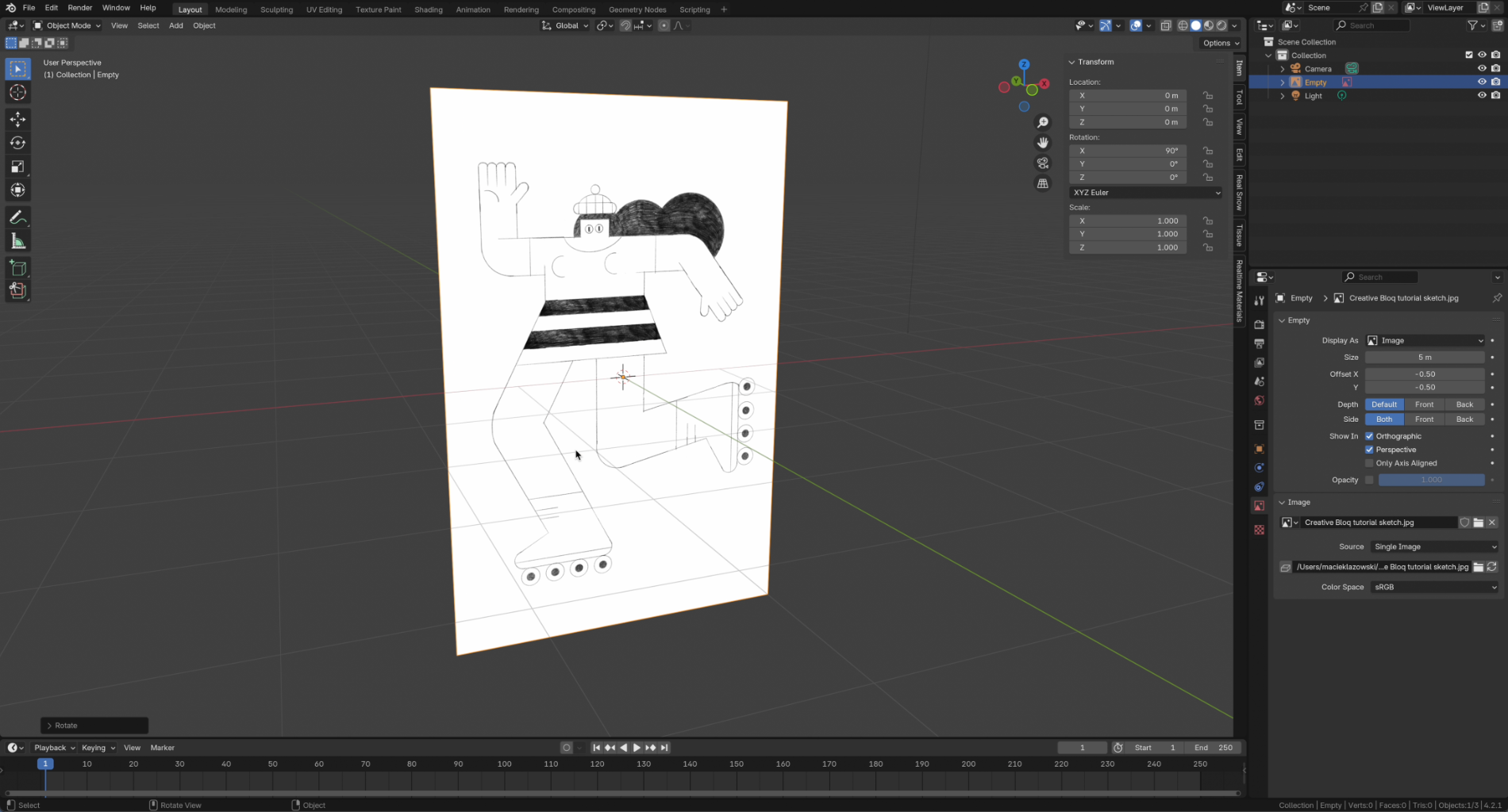 How to set up sketch references for modelling in Blender