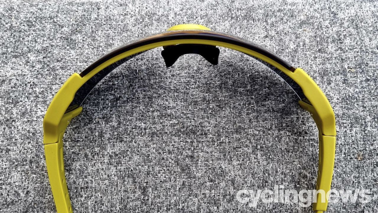 A view of the curvature of Smith Flywheel sunglasses from above