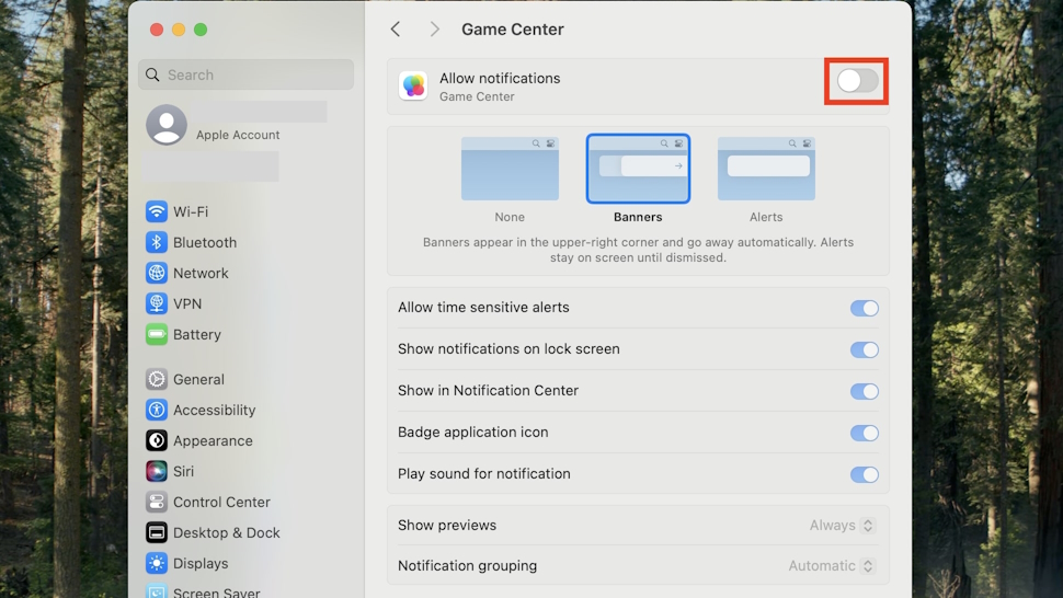 How to toggle off notifications for an app on macOS