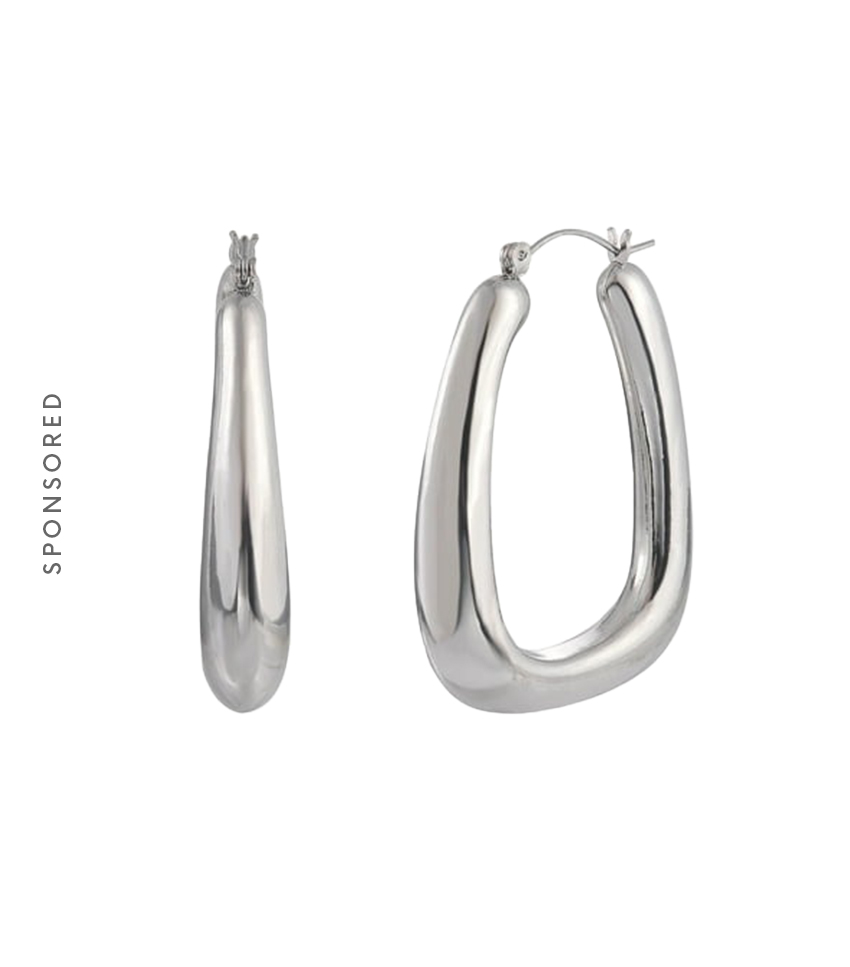 Time and Tru, Silver-Tone Rectangular Hoop Earring