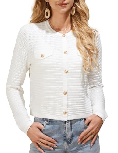 Grace Karin Women&#039;s Cardigan Button Long Sleeve Crew Neck Knitwear Summer Sweater Cardigans White M