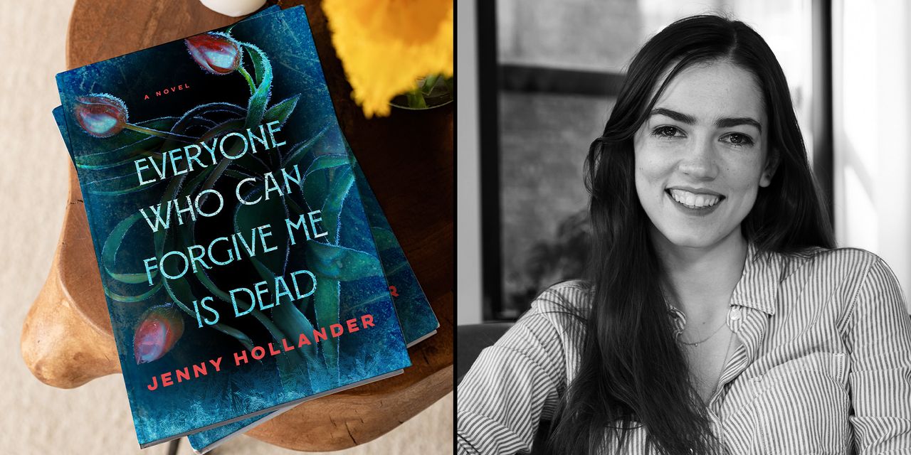 everyone who can forgive me is dead book next to headshot of jenny hollander