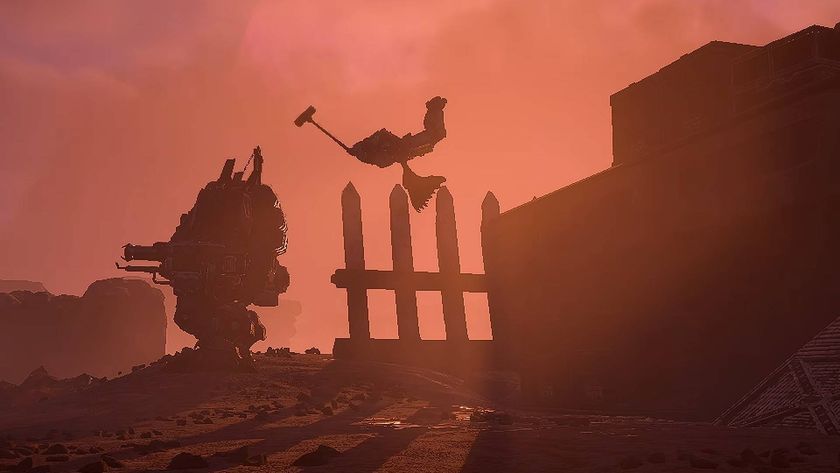 Helldivers 2 Siege Breakers Warbond helldiver leaping at the back of a Hulk and bringing down the hammer