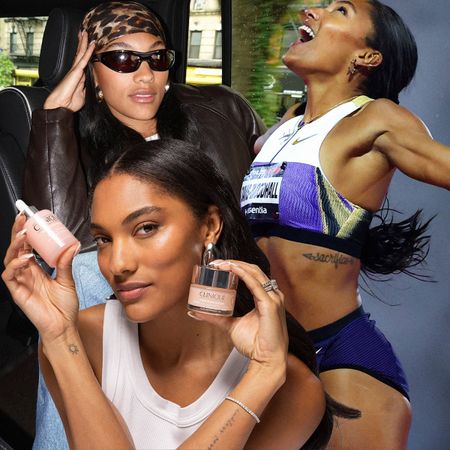 A collage of images of Olympic gold medalists Tara Davis-Woodhall and Hunter Woodhall.