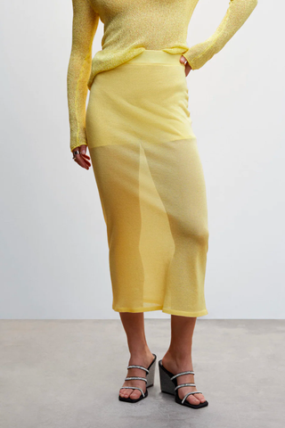 Sheer Trend 2023| Mango Semi-Transparent Knitted Skirt