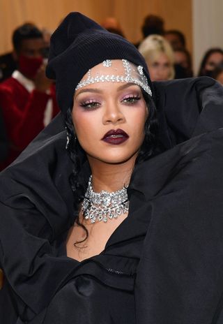 Rihanna arrives for the 2021 Met Gala at the Metropolitan Museum of Art on September 13, 2021 in New York