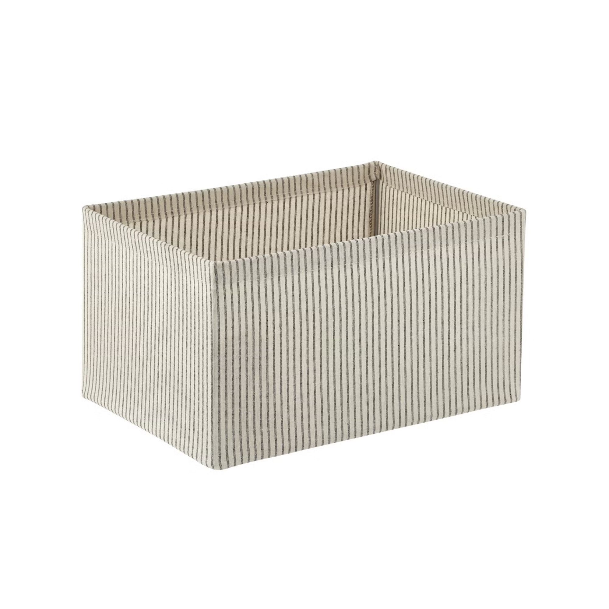 White fabric bin with grey stripe