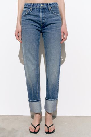 Extra Long Mid-Rise Trf Straight Leg Metallic Jeans