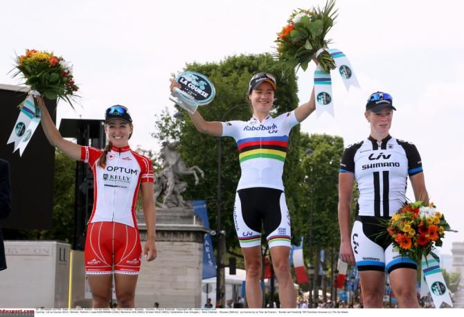 Marianne Vos (Rabo-liv) on the top step of the La Course podium