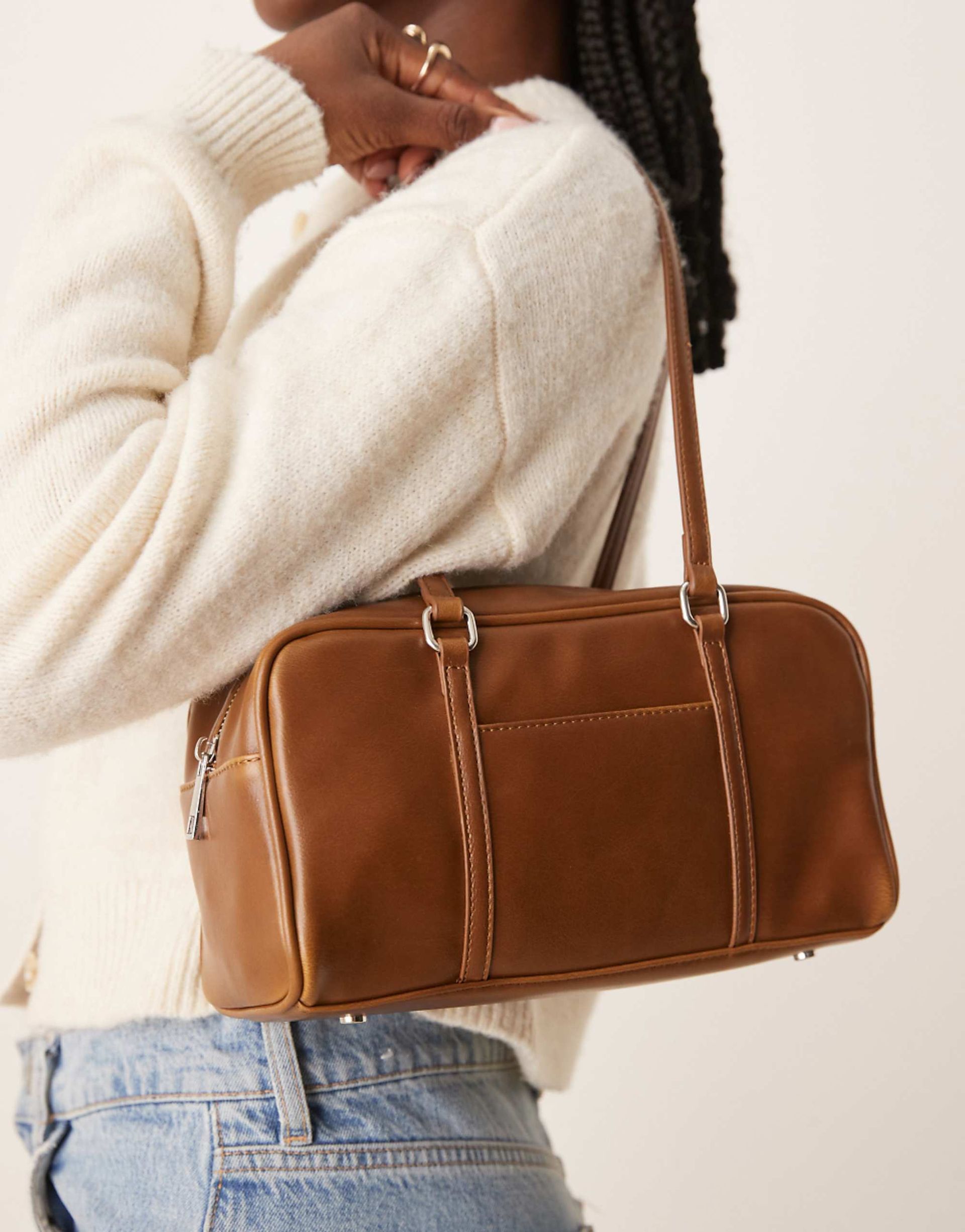 Gina Tricot Small Bowling Shoulder Bag in Beige