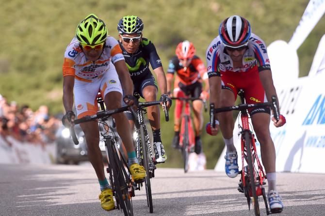 Nairo Quintana arrives at the finish 27 seconds behind the winner.