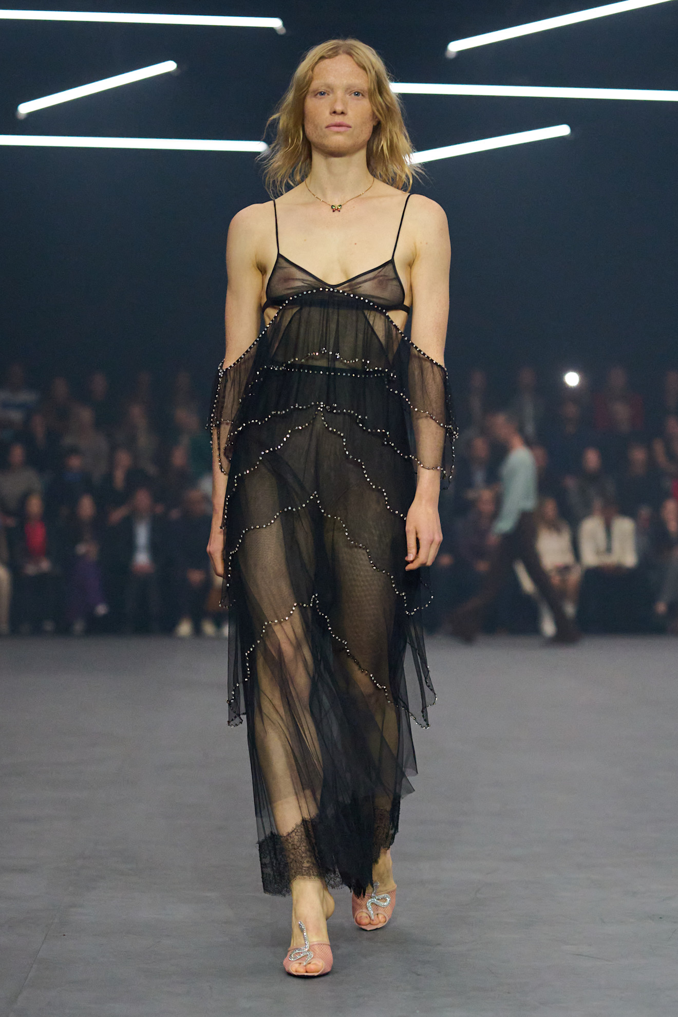 A model wore Dakota Johnson&#039;s mesh mules on the Valentino Spring 2026 runway