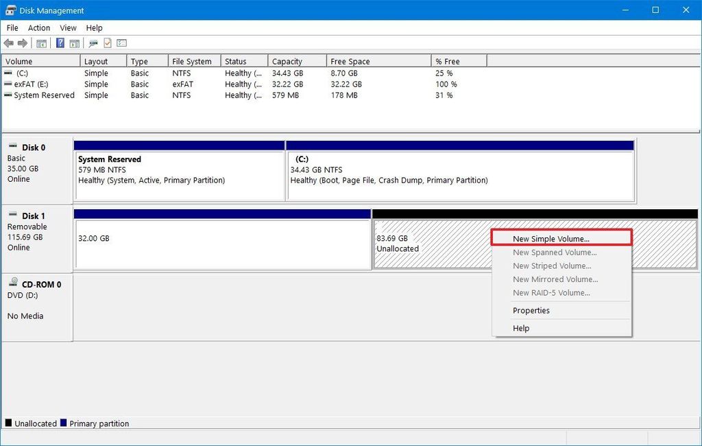 How to set up multiple partitions on a USB flash drive on Windows 10