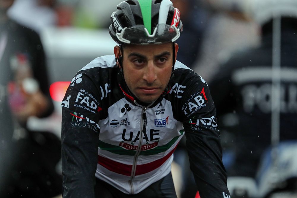 Fabio Aru (UAE Team Emirates) soaked at the finish line of stage 12 at the Giro d'Italia