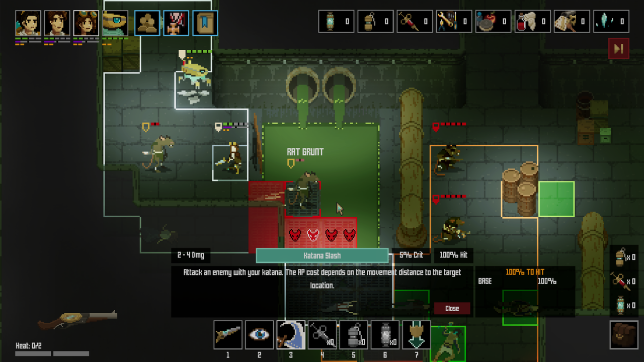 Image from videogame Shardpunk Verminfall. Pixelated heroes battle with humanoid rats.