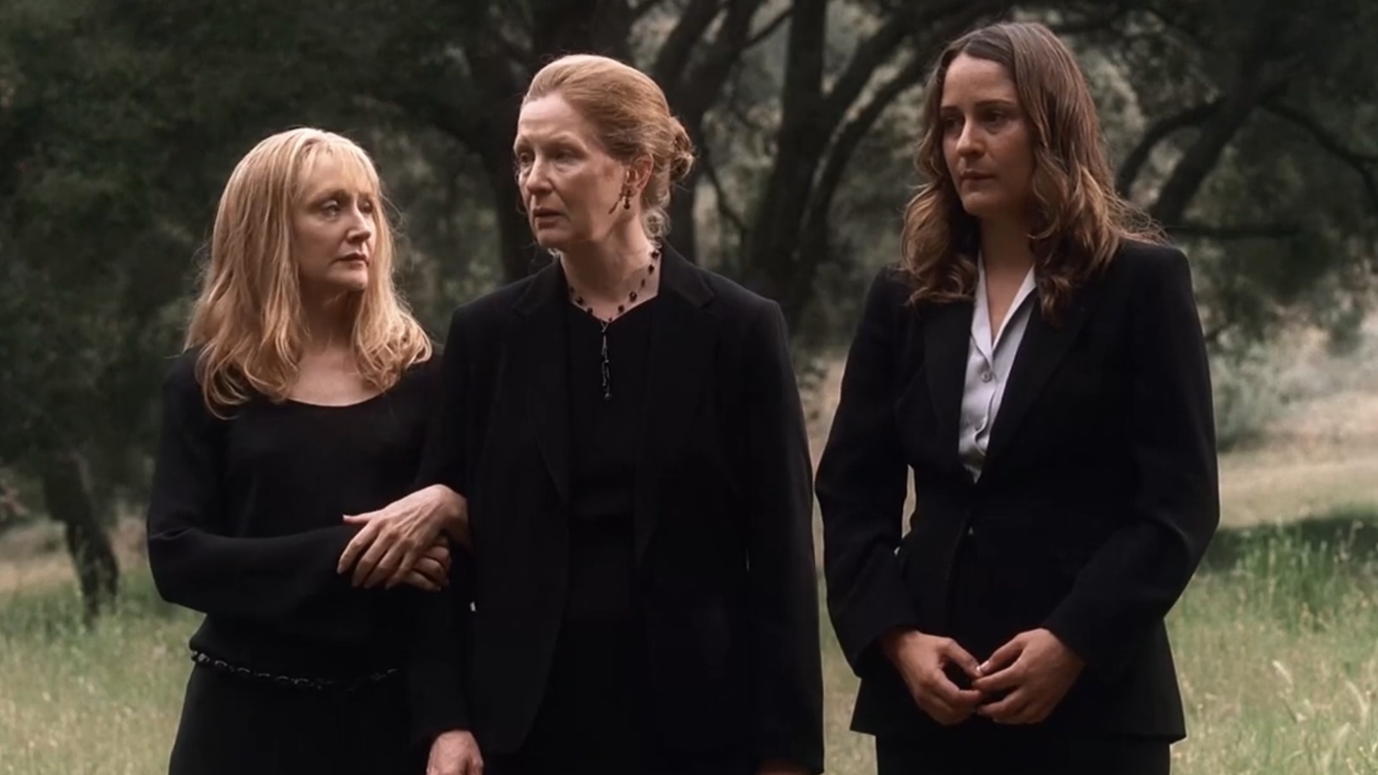 Ruth, Sarah, and Maggie at Nate's funeral on Six Feet Under.