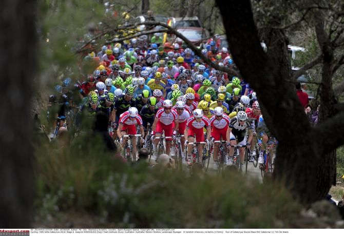 The Volta Ciclista a Catalunya peloton in action during stage 6