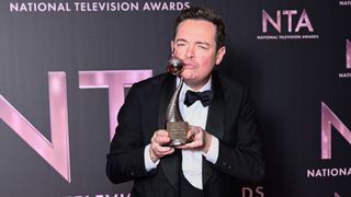 Stephen Mulhern accepting the Best Presenter NTA Award on behalf of Ant and Dec in 2022 .