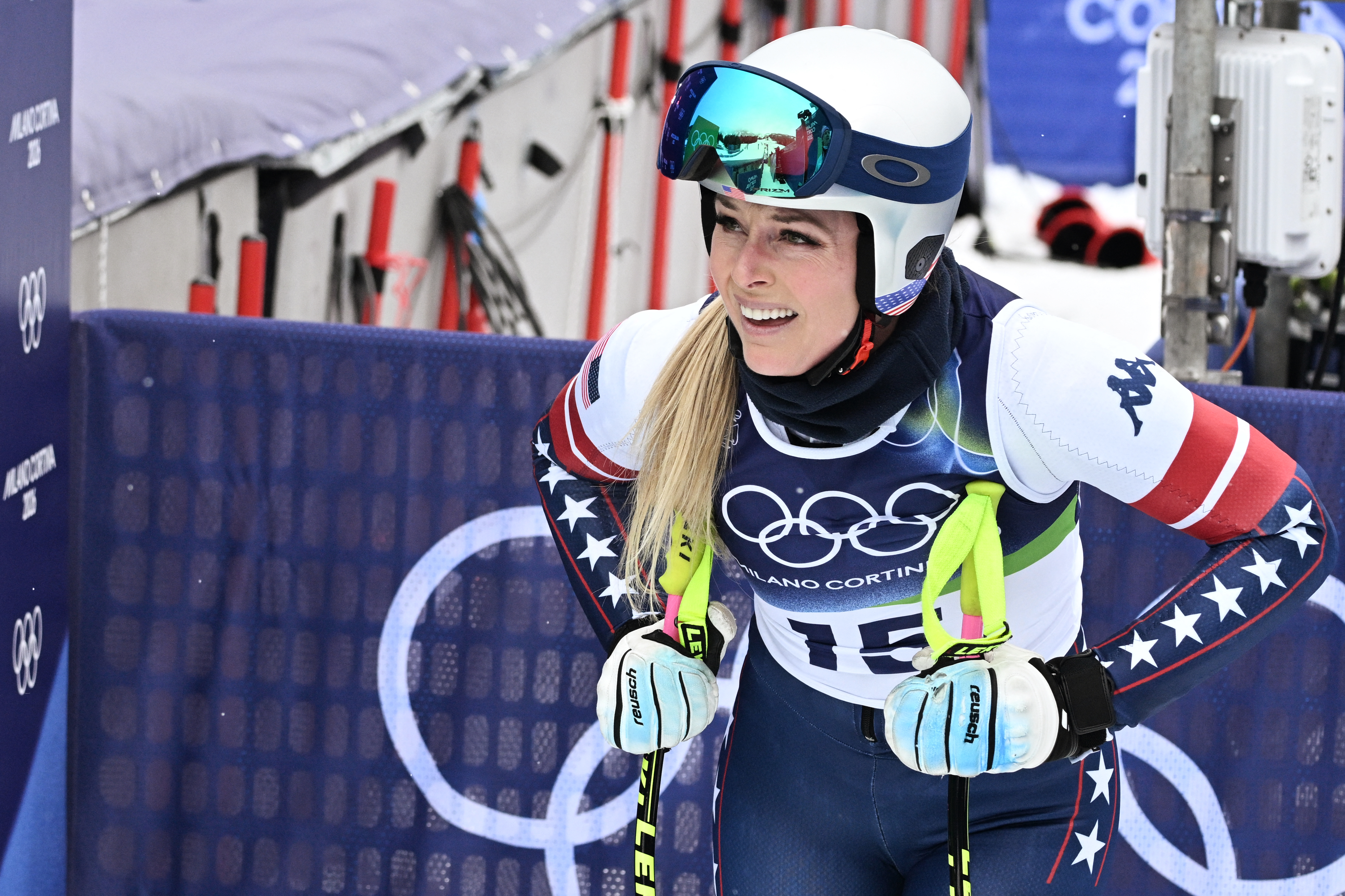 Lindsay Vonn wearing her team USA uniform at the Olympics