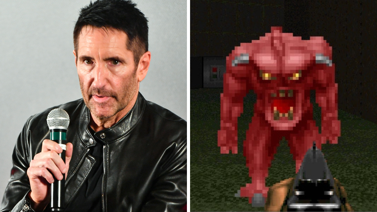 Trent Reznor alongside a Doom pinkie demon