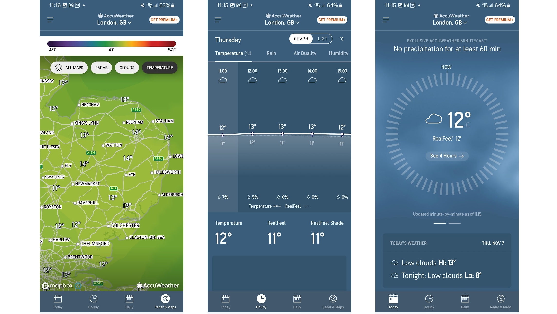 Tres instantáneas de AccuWeather