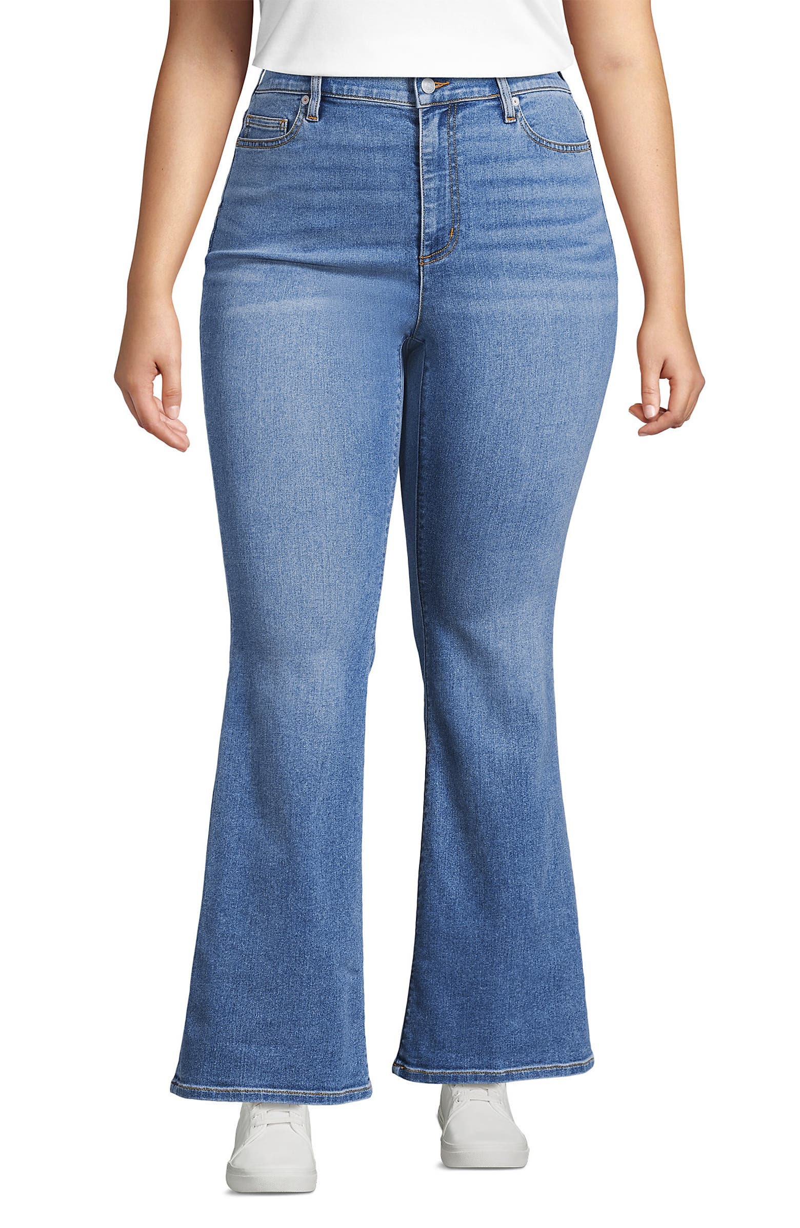 Lands' End, Plus Size High Rise Denim Skinny Flare Jeans