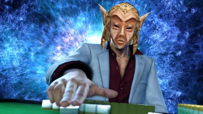 Kiryu slams down a mahjong tile but his face is Fargoth's from Morrowind.