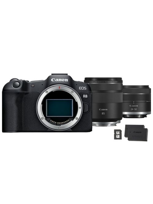 Canon EOS R8 Mirrorless Camera, Black + RF 85mm Macro Is STM Lens + Rf 24-50mm Is STM Lens