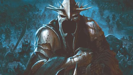 The Witch-King from The Lord of the Rings standing in front of a vast army, in artwork for The Lord of the Rings: The Battle for Middle-earth 2 - Rise of the Witch-King